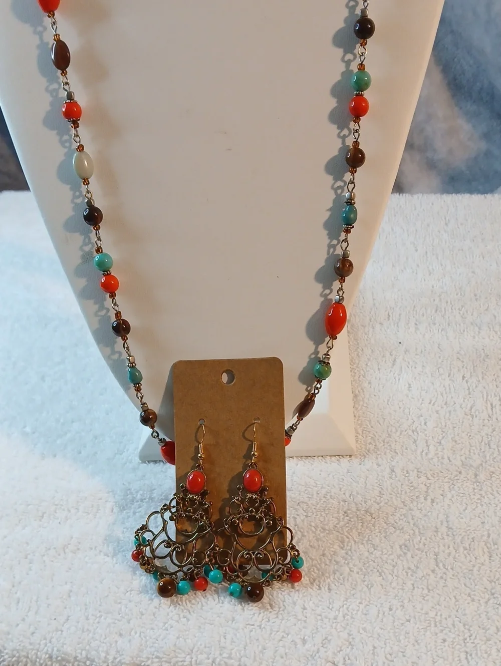 Boho Multicolor Beaded Necklace and Earrings Set